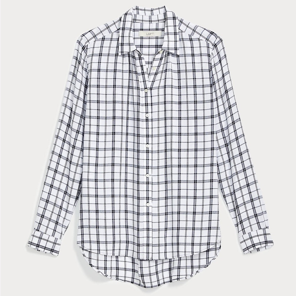 LOFT White and Black Plaid Button Down Shirt NWOT - Picture 4 of 9